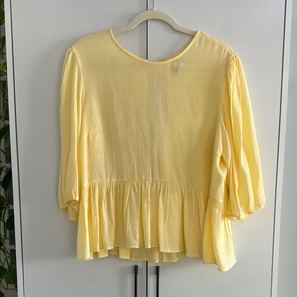 H&M Yellow Peplum Blouse with 3/4 Sleeves